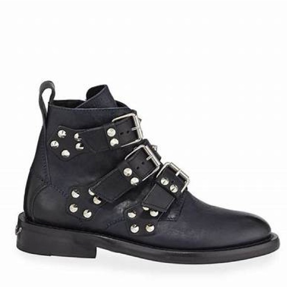 Zadig & Voltaire Laureen leather Spike buckle ankle moto boots - Picture 2 of 8